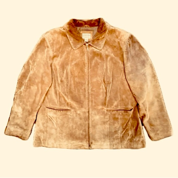Vintage SJB Genuine Brown Suede Leather Washable Jacket Coat, 2X - Picture 1 of 9